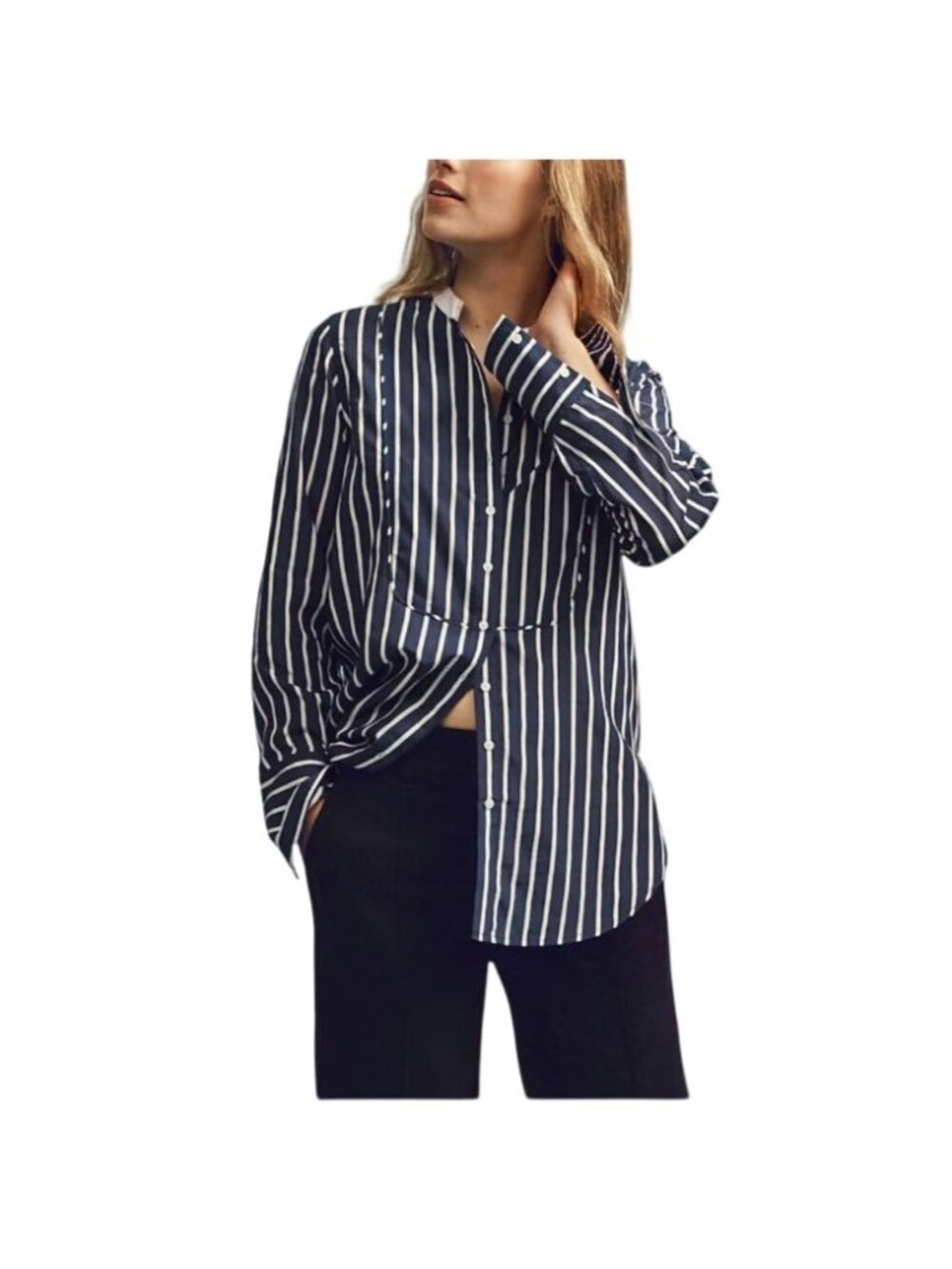 J.Crew Tuxedo-Bib Button-Up Shirt XXS Navy White Stripe Lightweight Chic Tunic